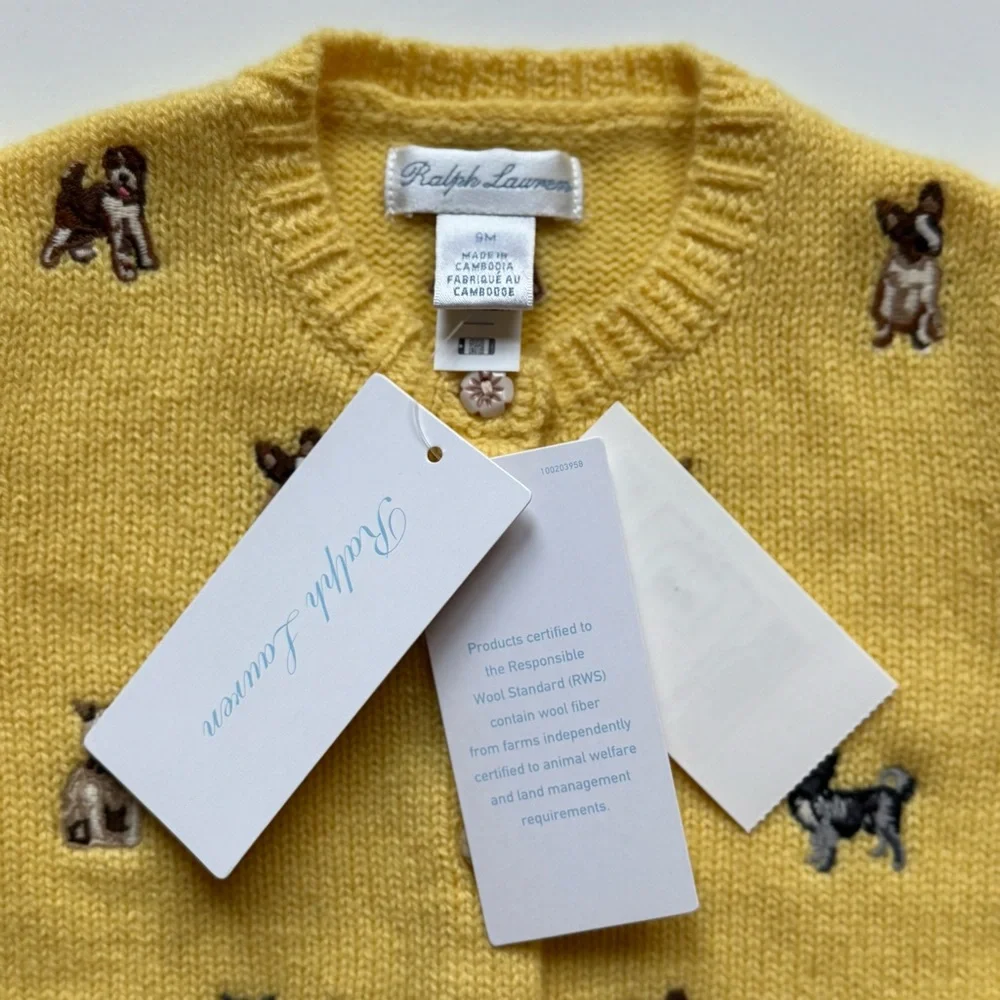 Ralph Lauren Baby Girl Dog Embroidered Wool-Blend Cardigan - Size 9M